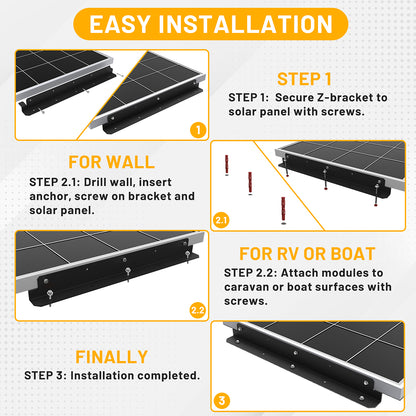 2 PCS Solar Panel Z Mount Bracket for RV, Caravan,Yacht, Wall etc