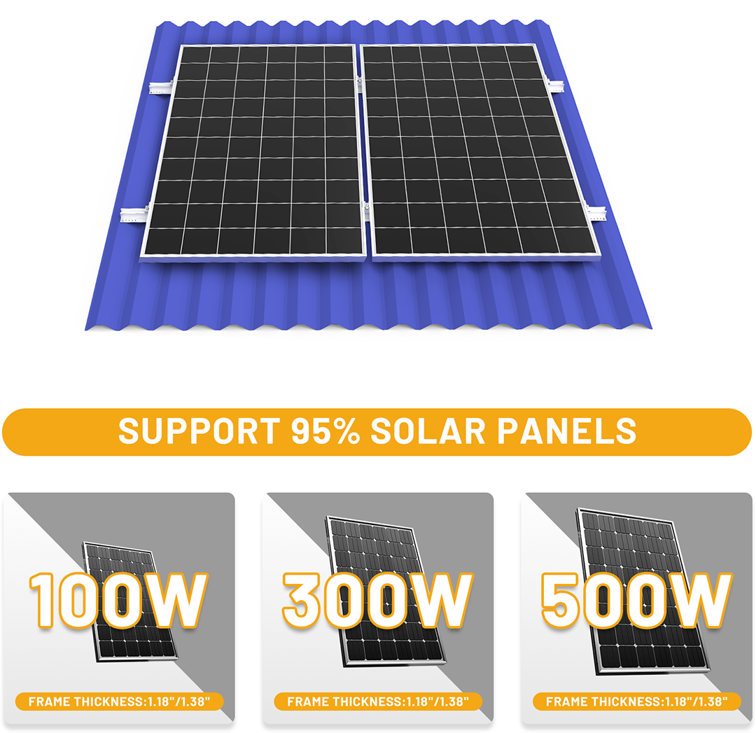 Solar Panel Mount Bracket Kit for Shingle, Slate, Wood, Metal Roof and Any Other Flat Surfaces