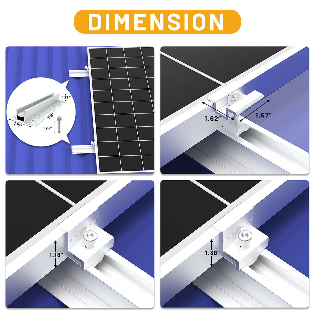 Solar Panel Mount Bracket Kit for Shingle, Slate, Wood, Metal Roof and Any Other Flat Surfaces