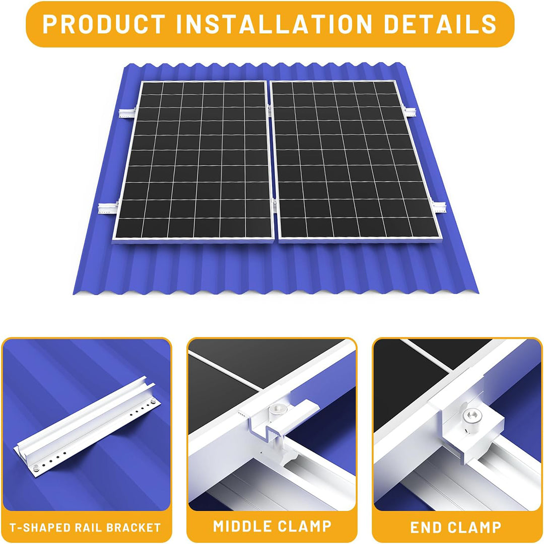 Solar Panel Mount Bracket Kit for Shingle, Slate, Wood, Metal Roof and Any Other Flat Surfaces