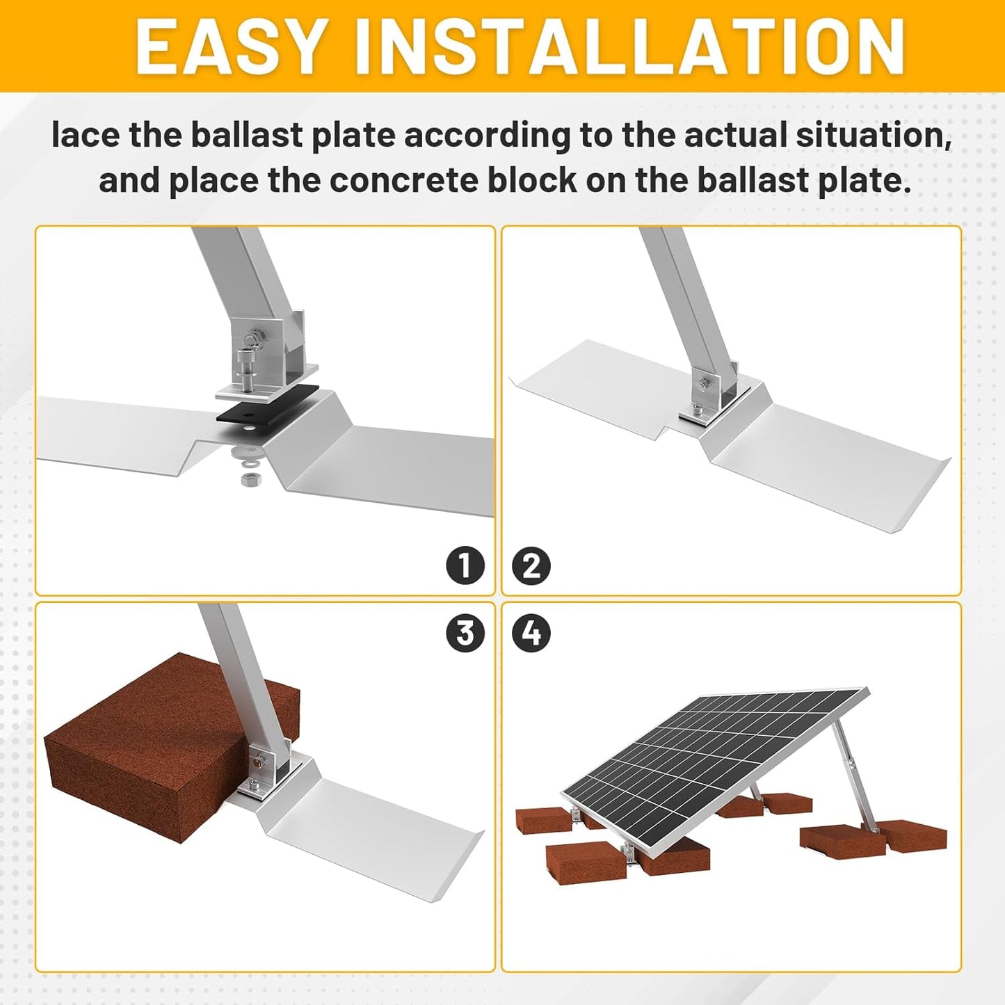 4 Pcs Aluminum Pallet, Shim Block, Ballast Plate, Support for Adjustable Solar Panel Tilt Mount Brackets